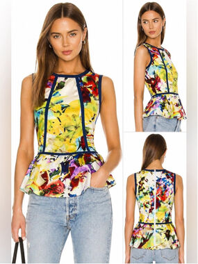 Anthropologie Parker silk Printed Peplum Top Medium Abstract Floral Stretch